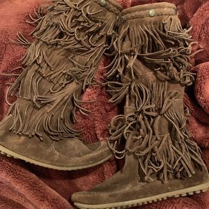 Minnetonka fringe knee boots